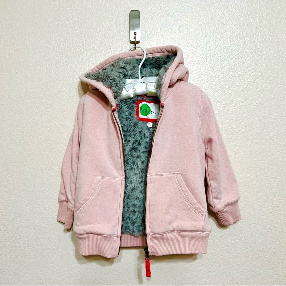 Mini Boden fur hoodie. Size 3-4.